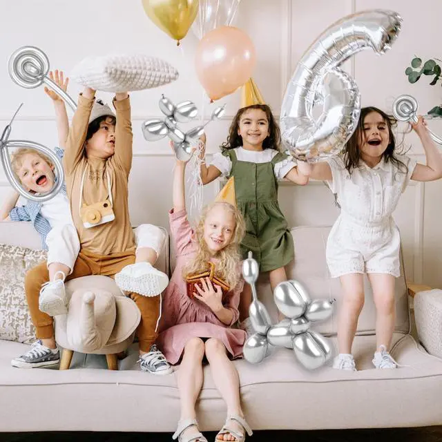 Alt view image 5 of 7 - Silver Metallic 260 long Balloons 100 Pack Modeling Long Magic Balloons Shiny Latex DIY Animal Balloon for Birthday Wedding New Year Festival Party Decoration (Silver Twisting Balloons)