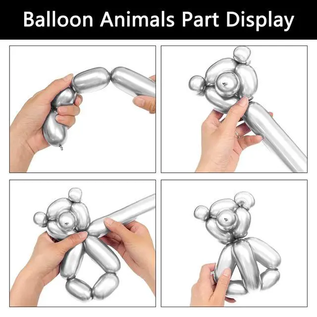 Alt view image 4 of 7 - Silver Metallic 260 long Balloons 100 Pack Modeling Long Magic Balloons Shiny Latex DIY Animal Balloon for Birthday Wedding New Year Festival Party Decoration (Silver Twisting Balloons)