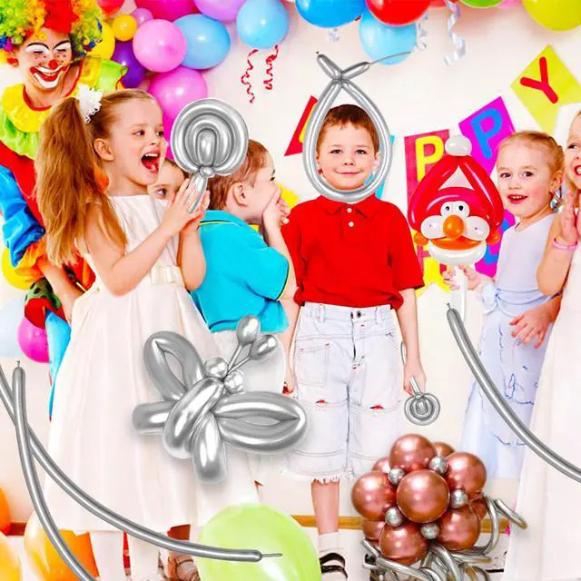 Alt view image 7 of 7 - Silver Metallic 260 long Balloons 100 Pack Modeling Long Magic Balloons Shiny Latex DIY Animal Balloon for Birthday Wedding New Year Festival Party Decoration (Silver Twisting Balloons)