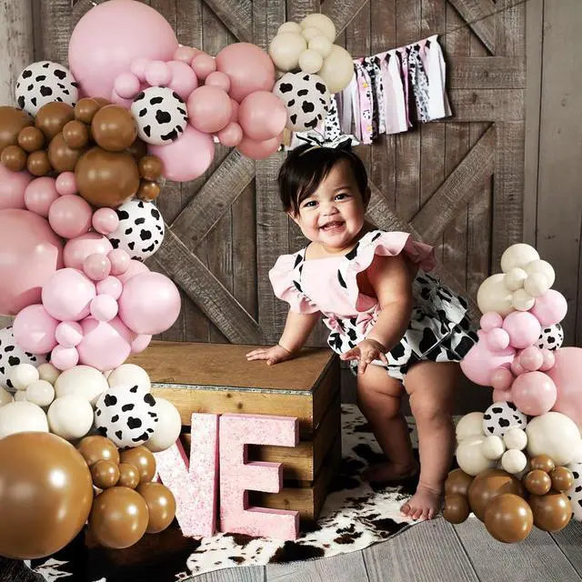 Alt view image 2 of 6 - Cowgirl Dusty Pink Cow Balloon Garland Arch Kit, Light Pink Brown Sand White Balloons for Cowgirl Baby Shower Birthday Western Theme Party Decoration