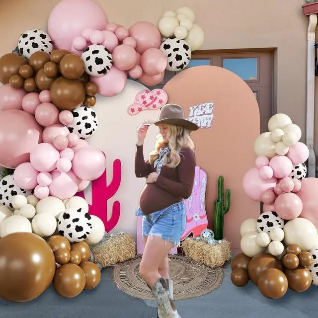 Alt view image 3 of 6 - Cowgirl Dusty Pink Cow Balloon Garland Arch Kit, Light Pink Brown Sand White Balloons for Cowgirl Baby Shower Birthday Western Theme Party Decoration