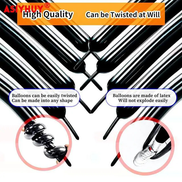 Alt view image 4 of 7 - 260 Long Balloons 100 Pack Black Twisting Animal Balloons Thickening Latex Modeling Long Magic Balloons for Animal Model Halloween Weddings Birthdays Festival Party Decorations (black)