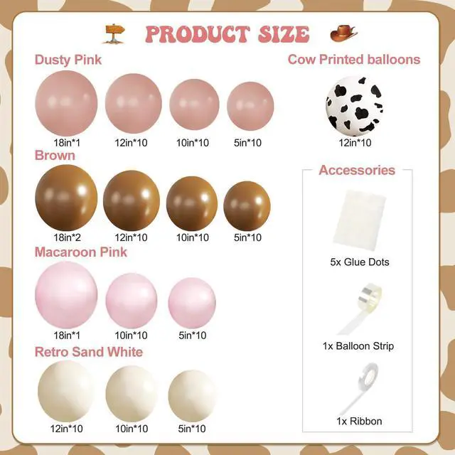 Alt view image 4 of 6 - Cowgirl Dusty Pink Cow Balloon Garland Arch Kit, Light Pink Brown Sand White Balloons for Cowgirl Baby Shower Birthday Western Theme Party Decoration