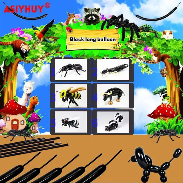 Alt view image 5 of 7 - 260 Long Balloons 100 Pack Black Twisting Animal Balloons Thickening Latex Modeling Long Magic Balloons for Animal Model Halloween Weddings Birthdays Festival Party Decorations (black)