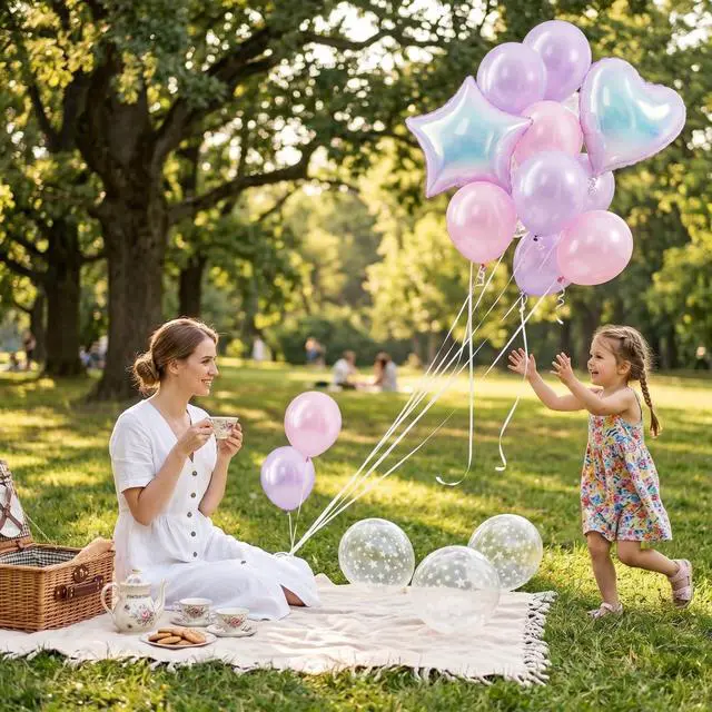 Alt view image 6 of 6 - Pink and Purple Balloons, Pastel Pale Pink Light Purple Lilac Transparent Star Latex Balloon With Iridescent Heart Lavender Star Foil Balloons for Kpop Birthday Party Baby Shower Princess Decorations