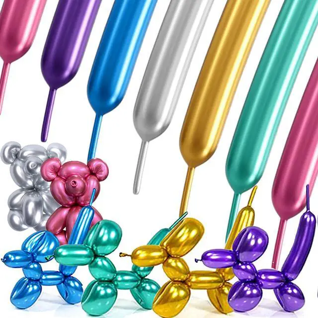 Main image of Metallic 260 Balloons 100PCS Multicolored Latex Long Shiny Balloon to Twisting Flowers Animals for Birthday Party Anniversary Wedding or Other Party Events and Festivals