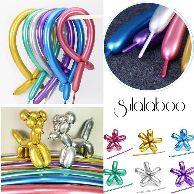 Alt view image 3 of 6 - Metallic 260 Balloons 100PCS Multicolored Latex Long Shiny Balloon to Twisting Flowers Animals for Birthday Party Anniversary Wedding or Other Party Events and Festivals
