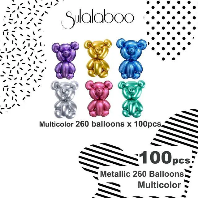 Alt view image 2 of 6 - Metallic 260 Balloons 100PCS Multicolored Latex Long Shiny Balloon to Twisting Flowers Animals for Birthday Party Anniversary Wedding or Other Party Events and Festivals
