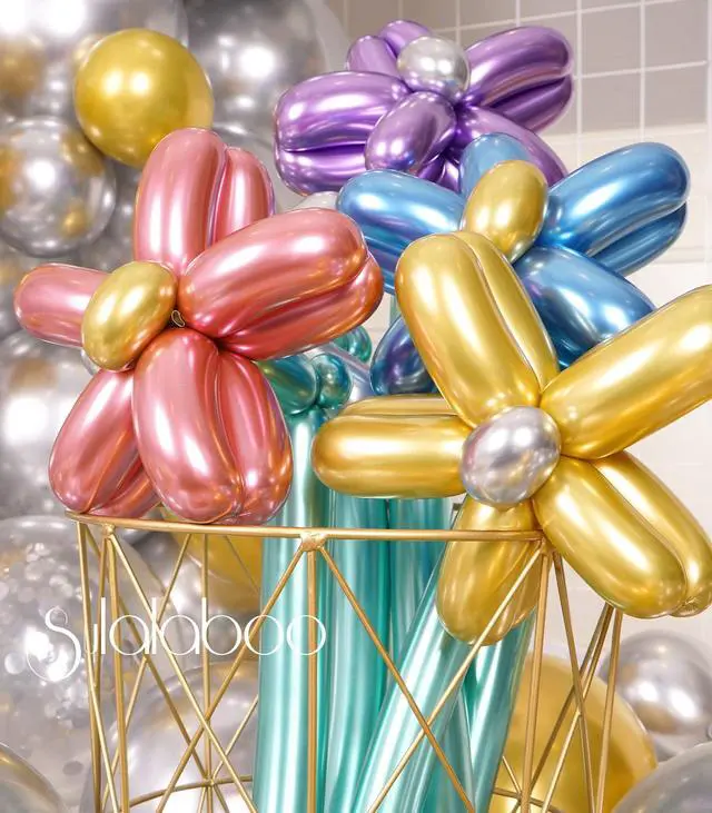 Alt view image 5 of 6 - Metallic 260 Balloons 100PCS Multicolored Latex Long Shiny Balloon to Twisting Flowers Animals for Birthday Party Anniversary Wedding or Other Party Events and Festivals