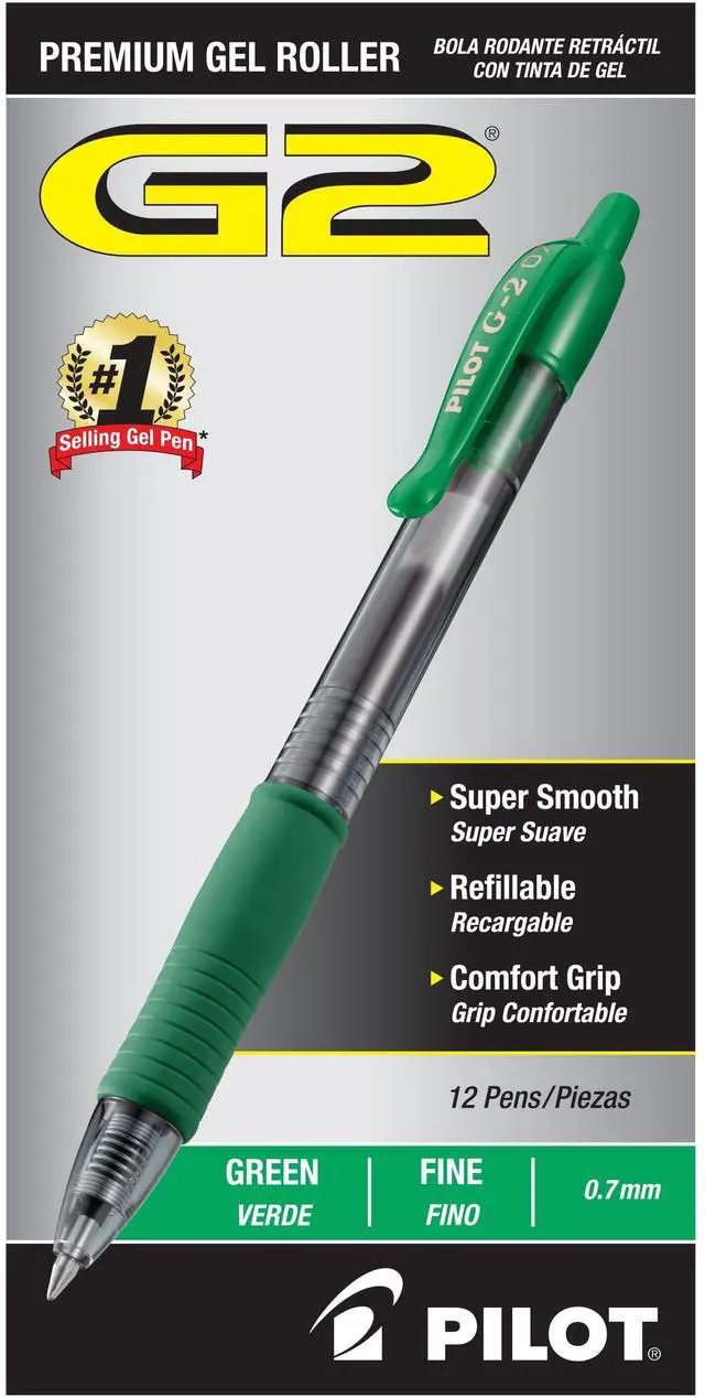 Main image of G2 Premium Gel Roller Pens, Fine Point 0.7 mm, Green Ink Pens Fine Point, Pack of 12 - Ideal for School, Journaling, and Office Writing