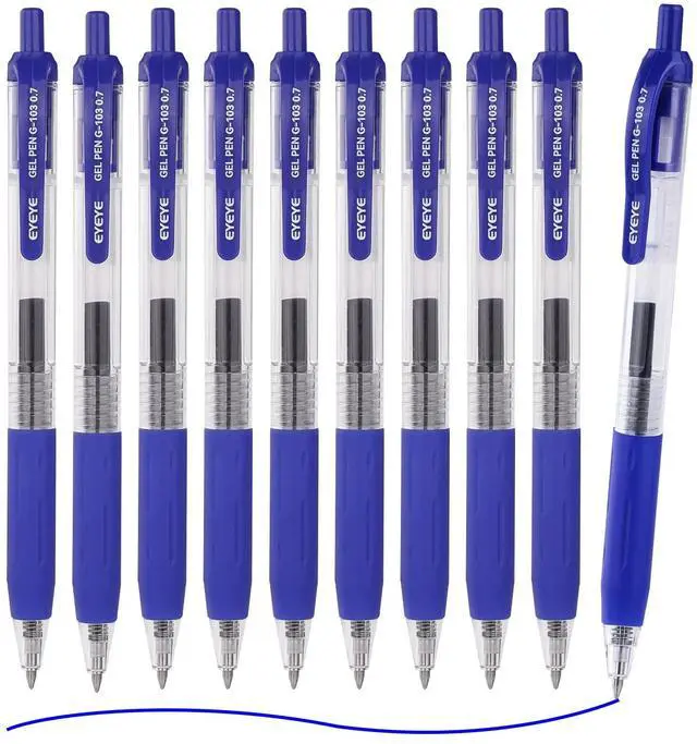 Main image of G-103 Retractable Gel Blue Pens 0.7mm, 10 Pack Medium Point Ballpoint Pen Quick Drying, Pen Fine Point Smooth Writing Pens for Office School Supplies