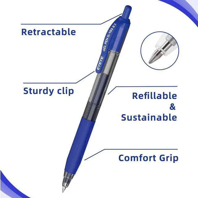 Alt view image 3 of 7 - G-103 Retractable Gel Blue Pens 0.7mm, 10 Pack Medium Point Ballpoint Pen Quick Drying, Pen Fine Point Smooth Writing Pens for Office School Supplies