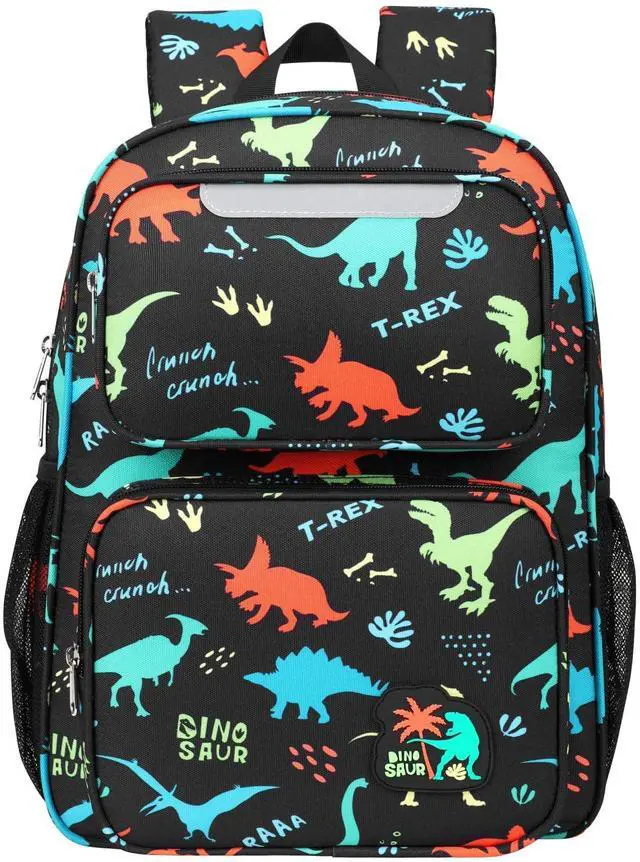 Main image of Kids Backpack for Boys Kindergarten - 15 Inch Sturdy School Bookbag Fits Folder, Dinosaur Backpack for Kids 4-7 with Leakproof Insulated Pocket for Lunch and Snacks, Black