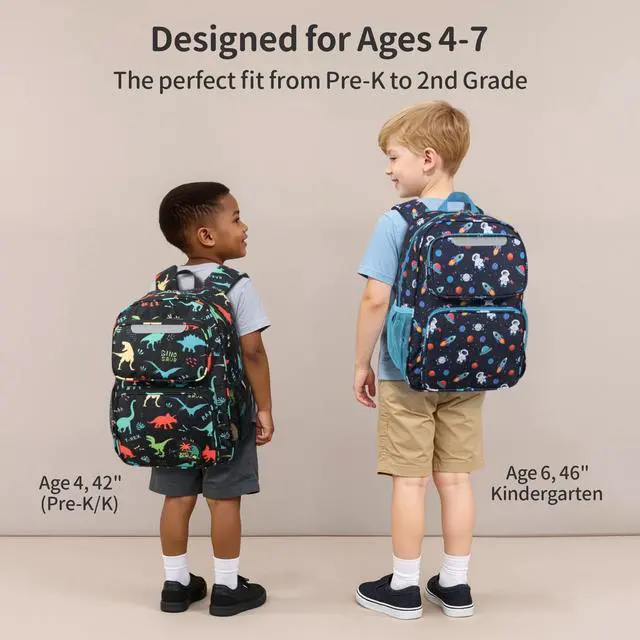 Alt view image 2 of 7 - Kids Backpack for Boys Kindergarten - 15 Inch Sturdy School Bookbag Fits Folder, Dinosaur Backpack for Kids 4-7 with Leakproof Insulated Pocket for Lunch and Snacks, Black