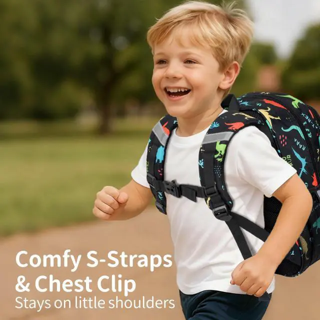 Alt view image 5 of 7 - Kids Backpack for Boys Kindergarten - 15 Inch Sturdy School Bookbag Fits Folder, Dinosaur Backpack for Kids 4-7 with Leakproof Insulated Pocket for Lunch and Snacks, Black