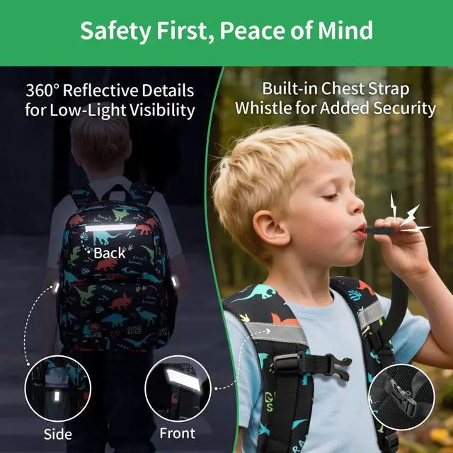 Alt view image 6 of 7 - Kids Backpack for Boys Kindergarten - 15 Inch Sturdy School Bookbag Fits Folder, Dinosaur Backpack for Kids 4-7 with Leakproof Insulated Pocket for Lunch and Snacks, Black