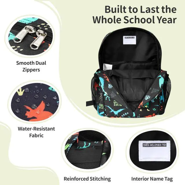 Alt view image 7 of 7 - Kids Backpack for Boys Kindergarten - 15 Inch Sturdy School Bookbag Fits Folder, Dinosaur Backpack for Kids 4-7 with Leakproof Insulated Pocket for Lunch and Snacks, Black