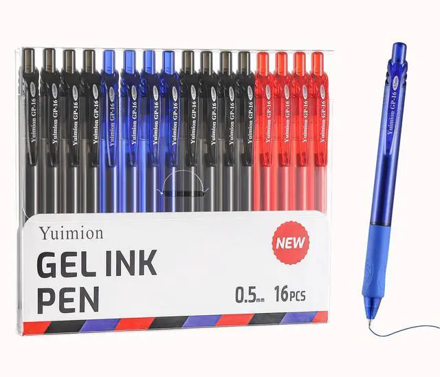 Main image of 16 Pcs Retractable Gel Pens Fine Point (0.5mm) Rollerball Pens for Smooth Writing (Black&Red&Blue Ink) for Women Men Journaling School and Office Supplies Use