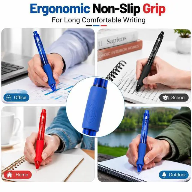 Alt view image 4 of 7 - 16 Pcs Retractable Gel Pens Fine Point (0.5mm) Rollerball Pens for Smooth Writing (Black&Red&Blue Ink) for Women Men Journaling School and Office Supplies Use