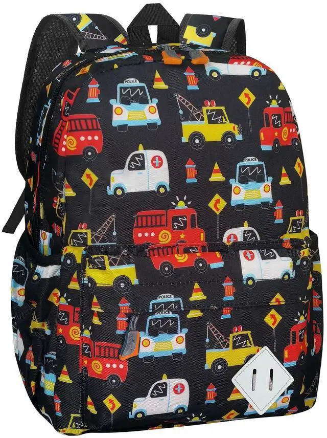 Main image of Little Kids Backpack for Girls Boys - 15 Inch Preschool Kindergarten Backpack Cute Car Patterns School Bag for Aged 3-8, Black