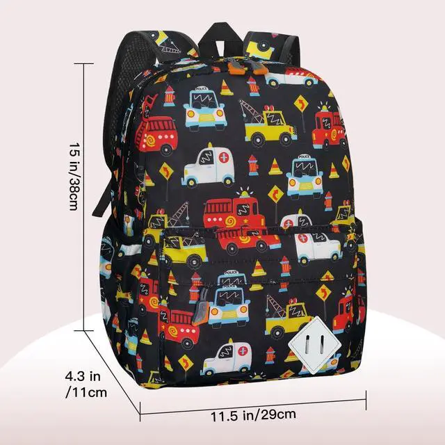 Alt view image 2 of 7 - Little Kids Backpack for Girls Boys - 15 Inch Preschool Kindergarten Backpack Cute Car Patterns School Bag for Aged 3-8, Black