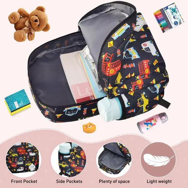 Alt view image 3 of 7 - Little Kids Backpack for Girls Boys - 15 Inch Preschool Kindergarten Backpack Cute Car Patterns School Bag for Aged 3-8, Black