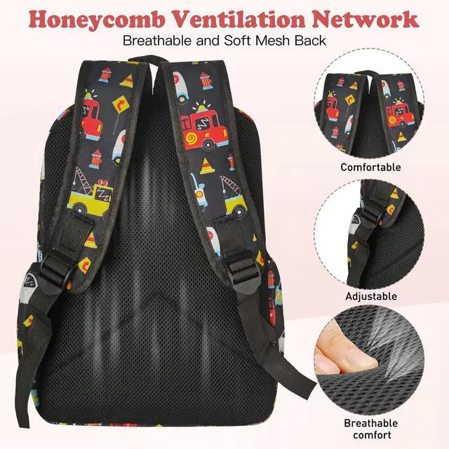 Alt view image 4 of 7 - Little Kids Backpack for Girls Boys - 15 Inch Preschool Kindergarten Backpack Cute Car Patterns School Bag for Aged 3-8, Black