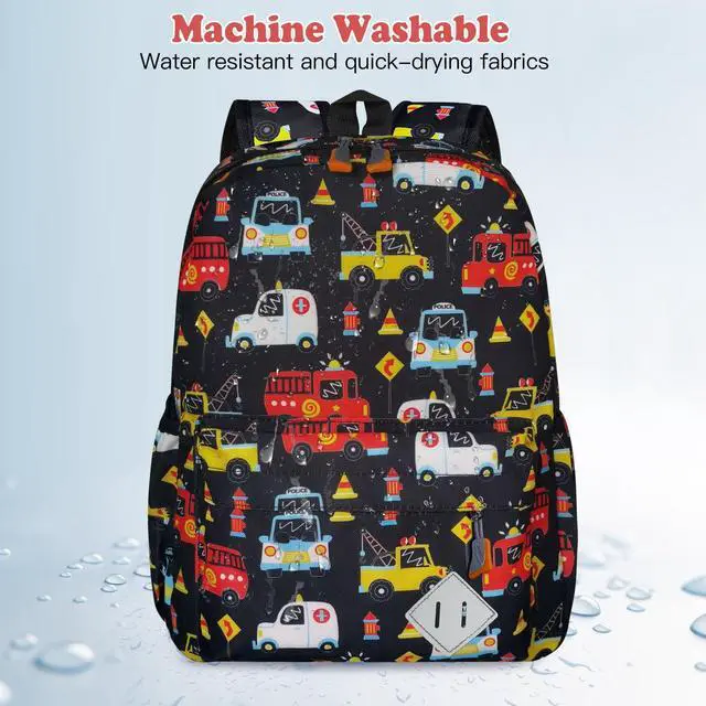 Alt view image 5 of 7 - Little Kids Backpack for Girls Boys - 15 Inch Preschool Kindergarten Backpack Cute Car Patterns School Bag for Aged 3-8, Black