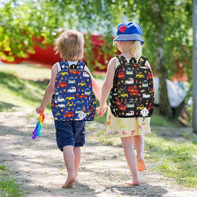 Alt view image 6 of 7 - Little Kids Backpack for Girls Boys - 15 Inch Preschool Kindergarten Backpack Cute Car Patterns School Bag for Aged 3-8, Black