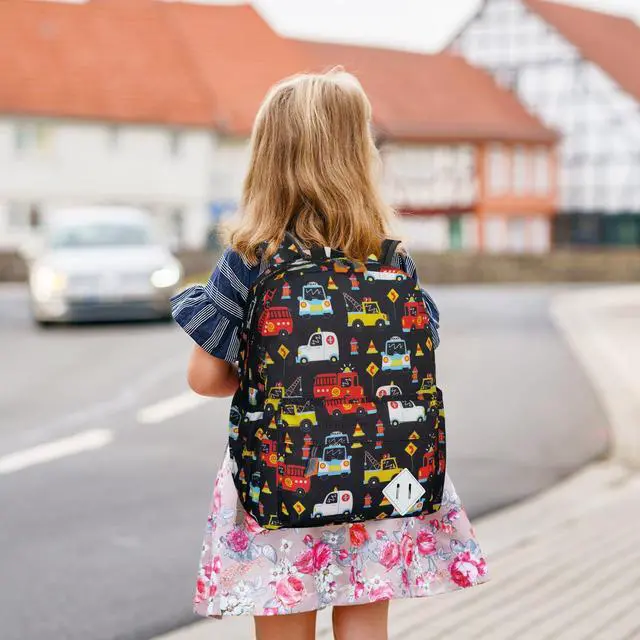 Alt view image 7 of 7 - Little Kids Backpack for Girls Boys - 15 Inch Preschool Kindergarten Backpack Cute Car Patterns School Bag for Aged 3-8, Black