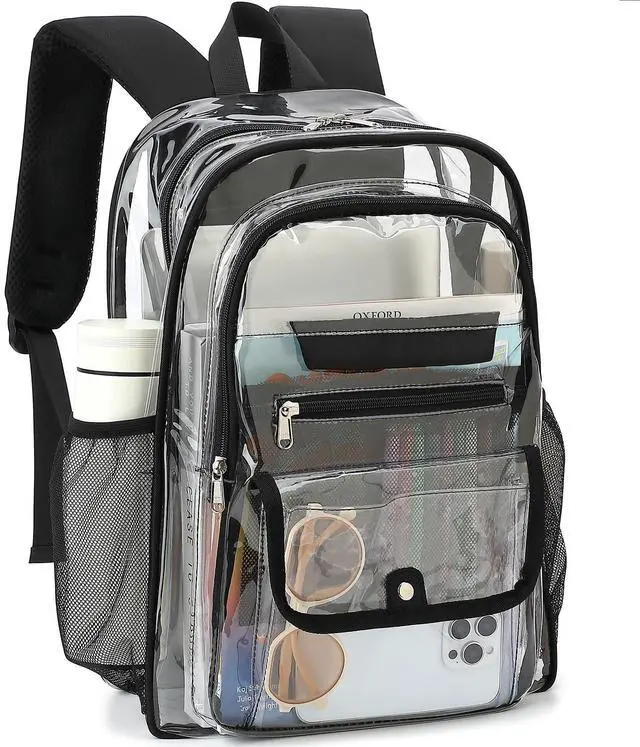 Main image of Clear Backpack for Girls Boys Women Men, Heavy Duty Transparent PVC Bookbag for School College Work See Through Backpack,Black