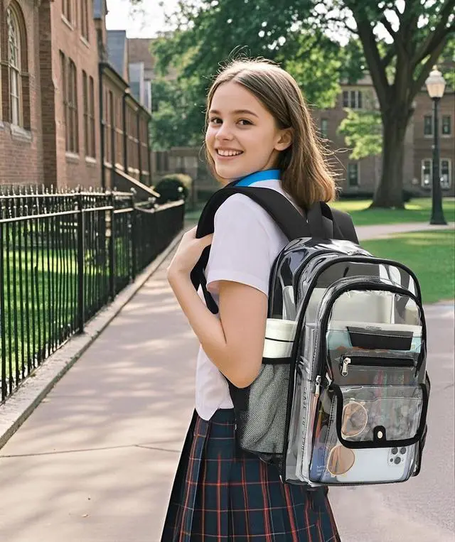 Alt view image 2 of 7 - Clear Backpack for Girls Boys Women Men, Heavy Duty Transparent PVC Bookbag for School College Work See Through Backpack,Black