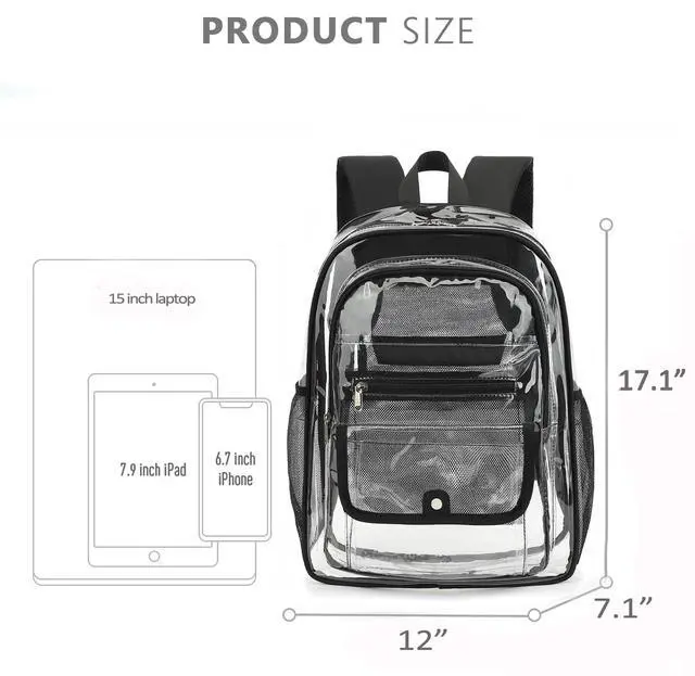 Alt view image 3 of 7 - Clear Backpack for Girls Boys Women Men, Heavy Duty Transparent PVC Bookbag for School College Work See Through Backpack,Black