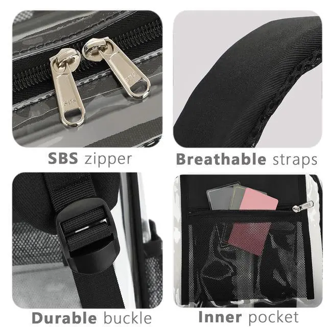 Alt view image 5 of 7 - Clear Backpack for Girls Boys Women Men, Heavy Duty Transparent PVC Bookbag for School College Work See Through Backpack,Black
