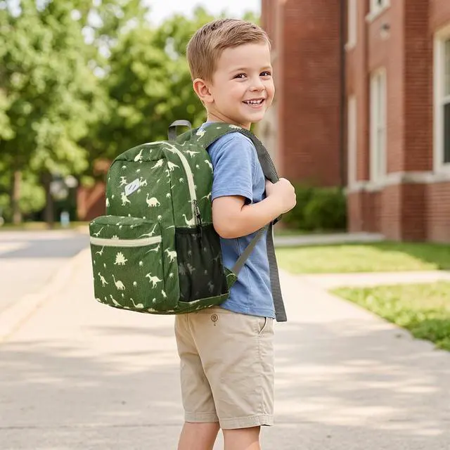 Alt view image 2 of 7 - Corduroy Kids Backpack for Boys Girls 3-8, Boys Backpack for Elementary Kindergarten - Dinosaur