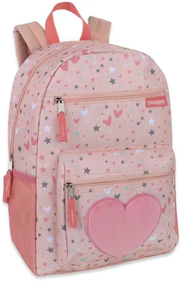 Main image of 17 Kids Character School Backpacks Plush for Girls with Side Pockets, Padded Straps (Plush Starry Hearts)