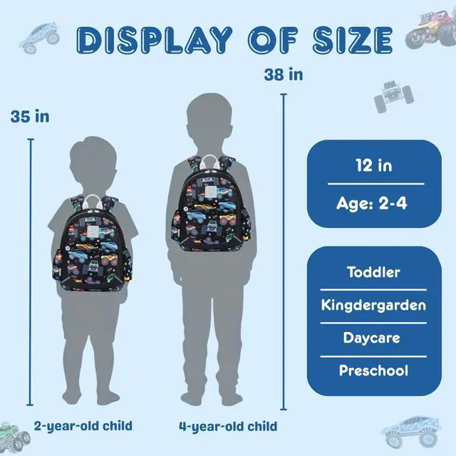 Alt view image 3 of 7 - Toddler Backpack for Boys Girls 2-4, 12" H Kids Backpacks for Kindergarten Preschool, Small Bookbag for Daycare Travel (Black, 12''- Not fit A4 folder)