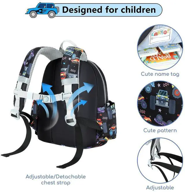 Alt view image 5 of 7 - Toddler Backpack for Boys Girls 2-4, 12" H Kids Backpacks for Kindergarten Preschool, Small Bookbag for Daycare Travel (Black, 12''- Not fit A4 folder)