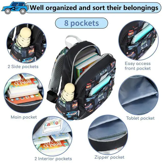 Alt view image 4 of 7 - Toddler Backpack for Boys Girls 2-4, 12" H Kids Backpacks for Kindergarten Preschool, Small Bookbag for Daycare Travel (Black, 12''- Not fit A4 folder)