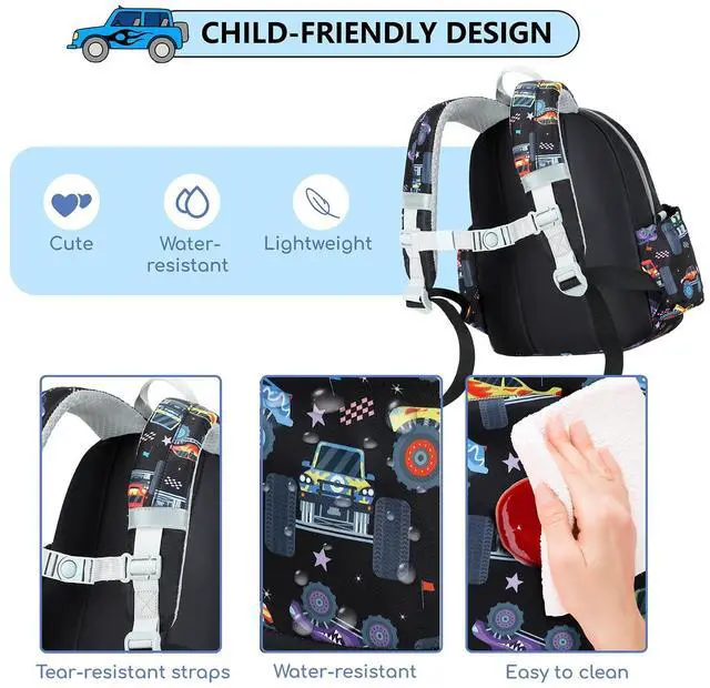 Alt view image 7 of 7 - Toddler Backpack for Boys Girls 2-4, 12" H Kids Backpacks for Kindergarten Preschool, Small Bookbag for Daycare Travel (Black, 12''- Not fit A4 folder)