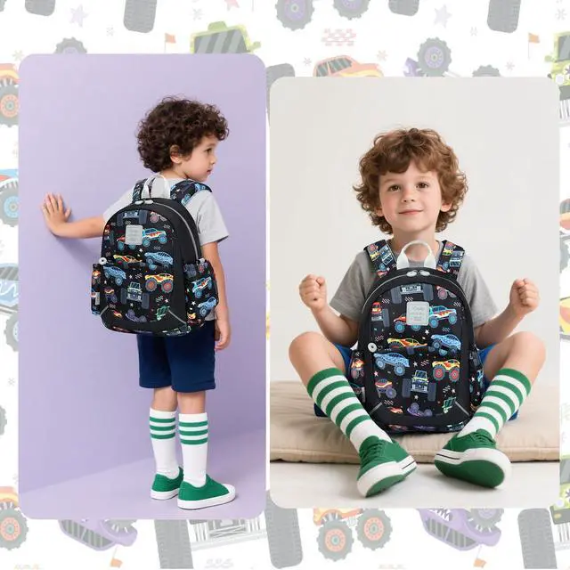 Alt view image 6 of 7 - Toddler Backpack for Boys Girls 2-4, 12" H Kids Backpacks for Kindergarten Preschool, Small Bookbag for Daycare Travel (Black, 12''- Not fit A4 folder)