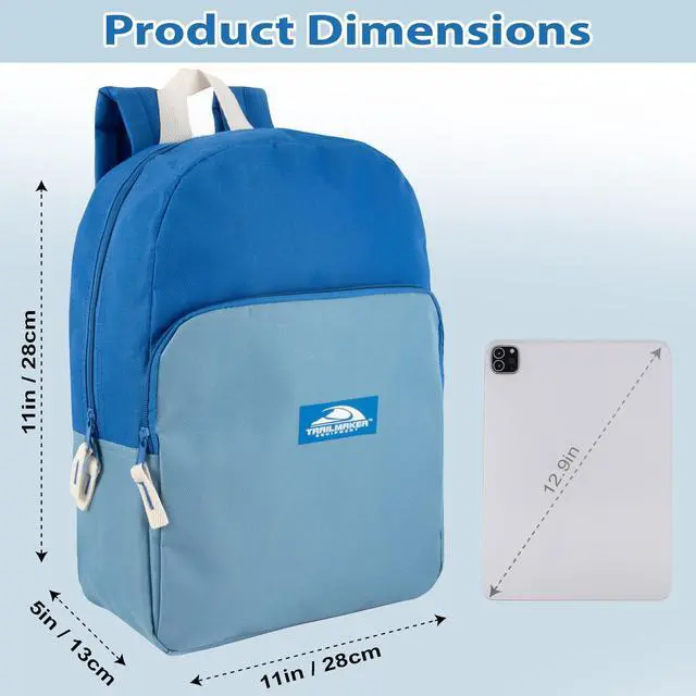 Alt view image 4 of 7 - 15 Inch Backpack for Kids, Preschool, Elementary & Middle School Students Spacious Bookbag with Large Front Pocket, Adjustable Straps, Fits up to 13 Inch Laptop (Blue)