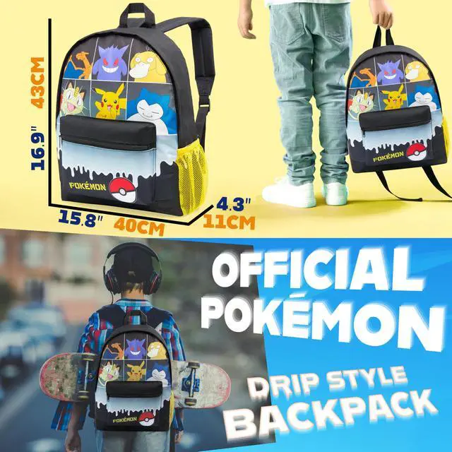Alt view image 2 of 6 - Backpack for Kids Teens Boys Girls, Pikachu Anime Backpacks, Bag for Daycare Sports Vacation Travel, School Gift (Black Grid)