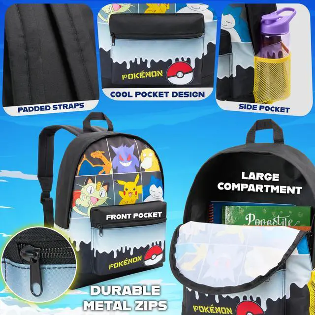 Alt view image 4 of 6 - Backpack for Kids Teens Boys Girls, Pikachu Anime Backpacks, Bag for Daycare Sports Vacation Travel, School Gift (Black Grid)