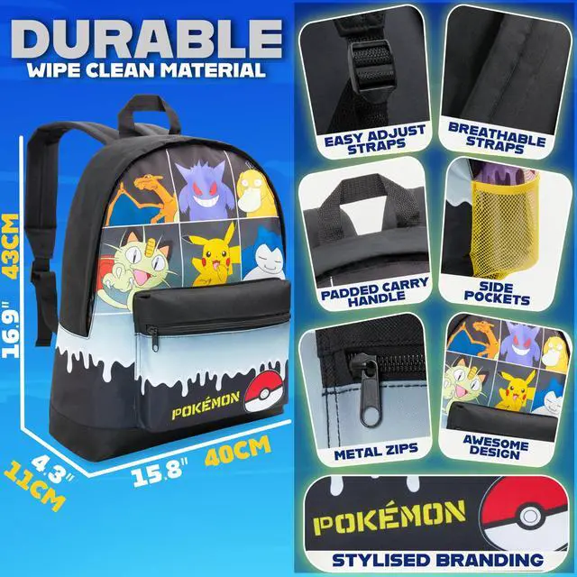 Alt view image 6 of 6 - Backpack for Kids Teens Boys Girls, Pikachu Anime Backpacks, Bag for Daycare Sports Vacation Travel, School Gift (Black Grid)