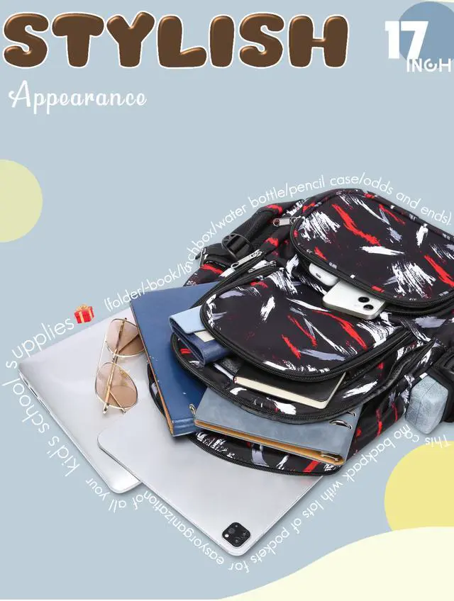 Alt view image 4 of 7 - Kids Backpacks for Boys Girls Ages 6-8 8-10 10-12 Elementary Middle School Backpack 17 Inch Back to School Bookbag with Laptop Compartment Mochilas Escolares para Niños Niñas (Coal Black)