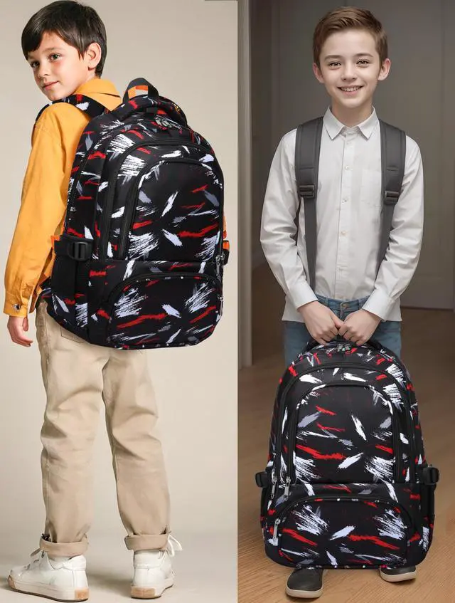 Alt view image 6 of 7 - Kids Backpacks for Boys Girls Ages 6-8 8-10 10-12 Elementary Middle School Backpack 17 Inch Back to School Bookbag with Laptop Compartment Mochilas Escolares para Niños Niñas (Coal Black)