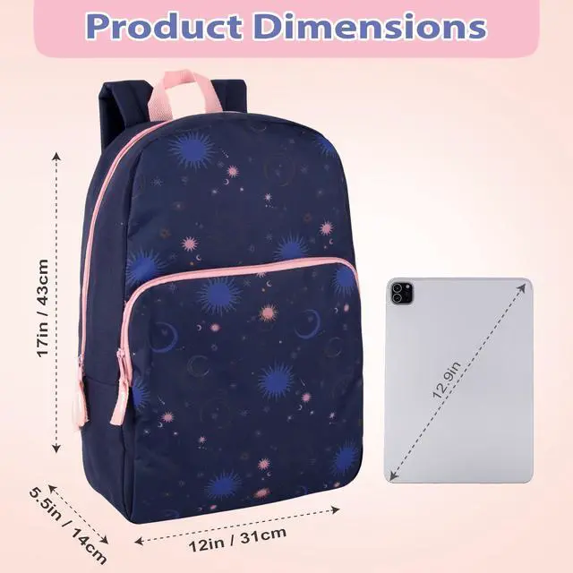 Alt view image 4 of 7 - Fun School Backpack for Elementary Middle School Girls and Boys | 17 Inch Printed Backpacks for School Kids, Travel (Twilight Twirls)