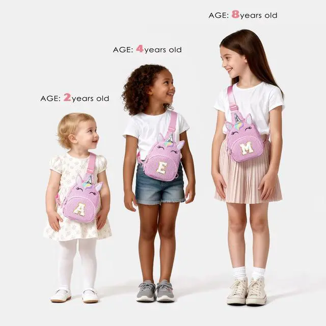 Alt view image 5 of 7 - Unicorn Birthday Gifts for 2 3 4 5 6 7 8 Year Old Girls Kids, Initial Sling Bag Letter Fanny Pack for Little Girls Purse, Girl Crossbody Bag Personalized Gift for Daughter Sister, Pink (A)