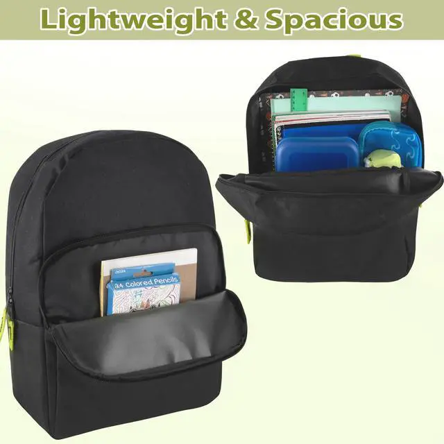 Alt view image 2 of 7 - 15 Inch Backpack for Kids, Preschool, Elementary & Middle School Students Spacious Bookbag with Large Front Pocket, Adjustable Straps, Fits up to 13 Inch Laptop (Black Neon)